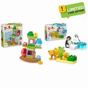 LEGO DUPLO My First Balancing & Stacking Tree + Wild Animal Families: Penguins & Lions Educational Toys Toddler Learning Set 10440 + 10442