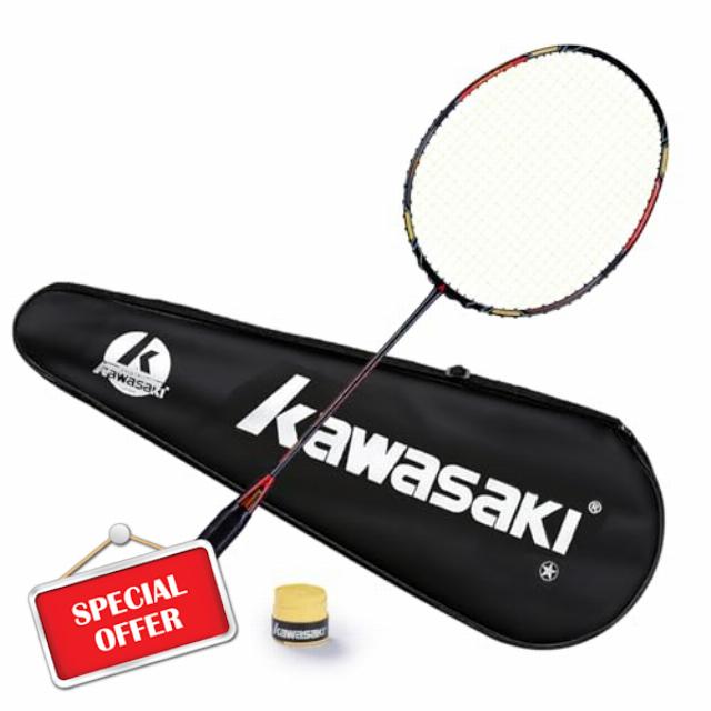 Kawasaki Badminton Racket Professional Graphite Badminton Sets Lightweight for Attack & Defense Passion P22 Racquet-Get Strung with Carry Bag & Hand Grip (Black Red)