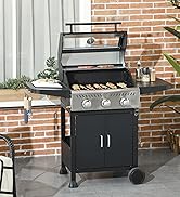 Outsunny 2 Burner Gas BBQ Grill Outdoor Portable Folding Tabletop Barbecue w/Lid, Thermometer, Ca...