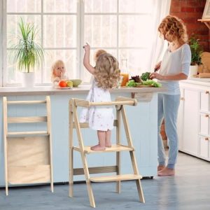 Folding Toddler Kitchen Step Stool Tower - Eco-Friendly Learning or Cooking
