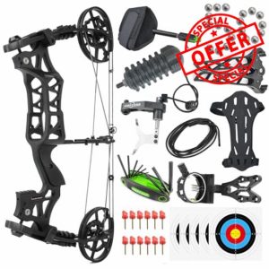 Poearcus Archery Compound Bow Set 40-70lbs Adjustable Steel Ball and Arrow Dual Purpose Bow Hunting Bows for Shooting Bowfishing Targeting Let-off:80%