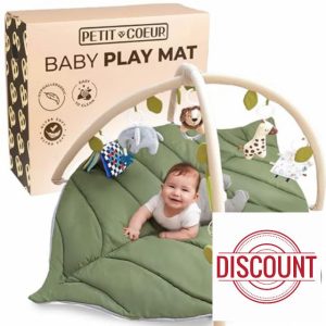 Baby Play Mat Newborn Babies to 18 Months - Leaf Shaped Baby Gym Play Mat with Detachable Hanging Toys for Babies - Playgym for Newborn Sensory Tummy Time Playmats & Floor Gyms for 0-18 Month Old