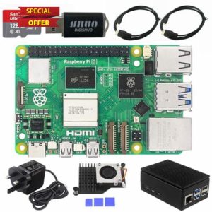 Starter Kit For Raspberry Pi 5B Model B 8GB RAM 8 in 1 Kit | Pi 5 Active Cooler | San Disk 128G SD Card| 2X Micro HDMI Cable | Sufficient 5.1V 5A Power Supply (5B 8G 8 in 1 Starter Kit)