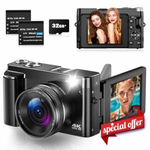 Digital Camera 4K 48MP Autofocus Vlogging Camera with 3" 180°Flip Screen