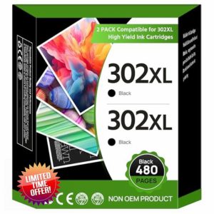 302XL Black Ink Cartridge Remanufactured for HP 302 302XL Ink Cartridges Combo Pack for Deskjet 1110 2130 2134 3630 3632 3634 Envy 4520 4521 4522 4523 4524 Officejet 3830 3834 4650 4651 4652 (2-Black)