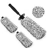 YeewayVeh 3PCS Car Wheel Cleaning Brush, Microfiber Flat Wheel Rim Cleaner Brush with 2 Extra Rep...