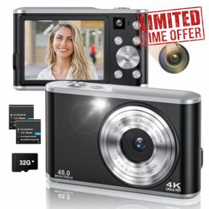 Digital Camera- Compact Camera 4K 48MP Autofocus Dual-Lens with 32GB SD Card