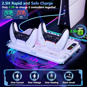 Playstation 5 Slim Cooling Station with Dual Hard PS5 Controller Charger 3 Quiet Level Fan