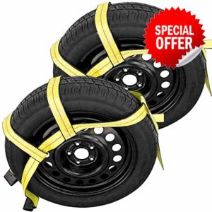 Robbor Tow Dolly Basket Straps with Flat Hook Over-the-Wheel Tie Down Bonnet Wheel Net for Small to Medium Size Tires 14-17"-2 Pack