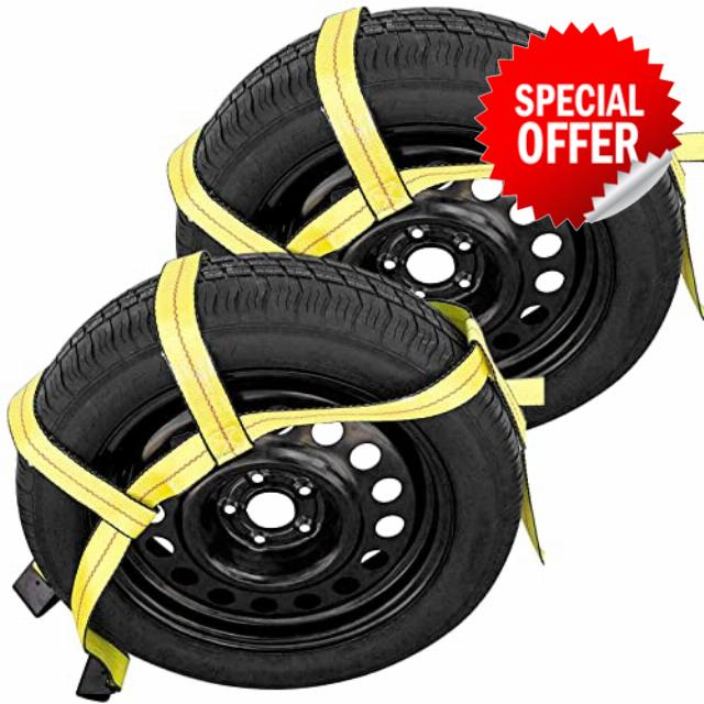 Robbor Tow Dolly Basket Straps with Flat Hook Over-the-Wheel Tie Down Bonnet Wheel Net for Small to Medium Size Tires 14-17"-2 Pack