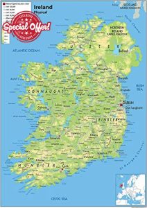 Ireland Physical Poster Map - 16.5 x 23.3 inches - Paper Laminated