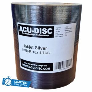 RIVER DVD-R Blank 16x 4.7GB 120 Mins Full Face SILVER Inkjet Printable Blank Discs 10661- 100 Pack