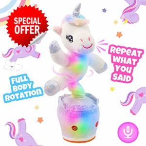 Glowing Dancing Unicorn Toy Repeats What You Say Talking Toy Wriggle Singing Mimicking Twisting Electric Light Up Interactive Animated Toy Speaking Gifts for Kids