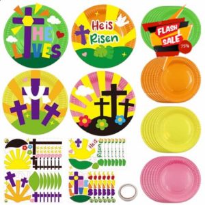 24 Sets Easter Crafts for Kids DIY Resurrection Paper Plate Craft Kit Religious Easter He is Risen Craft for Church Sunday School VBS Classroom Christian Easter Day Party Art Project Home Activities