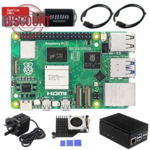 Starter Kit For Raspberry Pi 5B Model B 4GB RAM 8 in 1 Kit | Pi 5 Active Cooler | San Disk 128G SD Card| 2X Micro HDMI Cable | Sufficient 5.1V 5A Power Supply (5B 4G 8 in 1 Starter Kit)