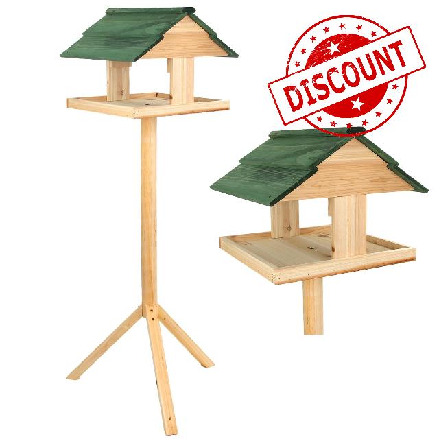 Discoball Wooden Bird Table Garden Birds House Feeding Station Platform Bird Shelter Wood Bird Feeder with Sturdy Tripod Stand - Spacious Platform for Multiple Birds