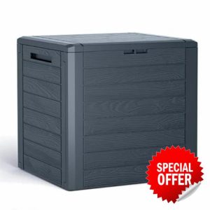 Garden Storage Box Plastic Organizer Wood Effect Outdoor Bench Large Deck Cusion Organizer Furniture Lid Container Woodebox (Anthracite