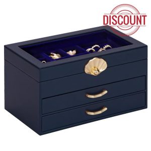 Enthralite Jewellery Box with 2 Drawers : Jewellery Display Organiser for Earrings Necklaces - Gift for Girls Women | Dark Blue