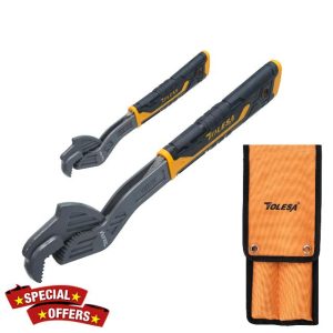 TOLESA Universal CR-V Pipe Vise Wrenches Self Adjusting with Wide Jaw 9-43mm