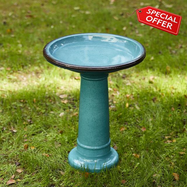 Glitzhome 21.5" H Turquoise Faux Ceramic Bird Bath for Outside