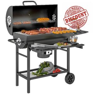 Outsunny Charcoal BBQ Grill with Foldable Front Side Shelf