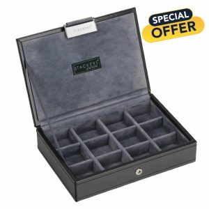Stackers - Men's Executive Black Mini Lidded with Grey Velvet Finish Lining