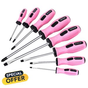 FASTPRO 8-Piece Pink Magnetic Screwdrivers Set with 4 Phillips and 4 Slotted Tips