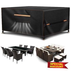 Outdoor Garden Furniture Covers Waterproof with Air Vent 420D Heavy Duty Oxford Fabric Sofa Table Chair Bistro Set Cover Patio Furniture Covers Waterproof Garden Table Cover 242x182x100CM