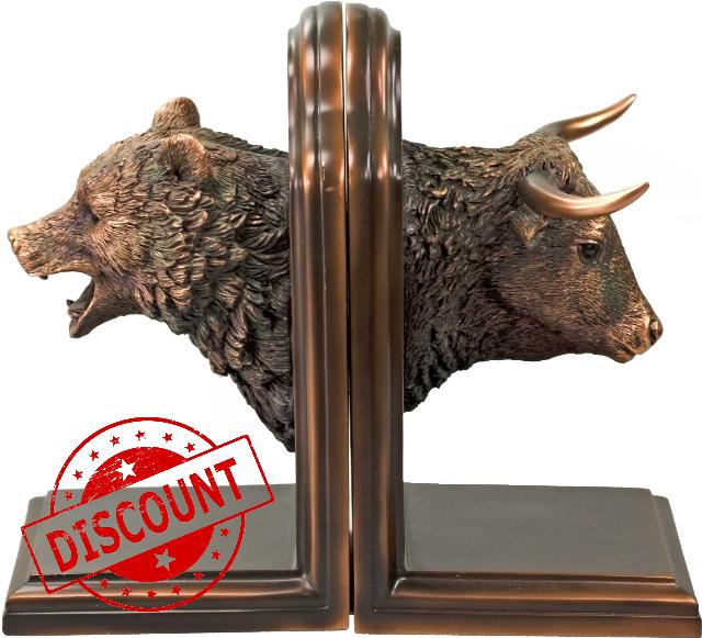 Desktopstatue Bronze Plated Resin Sculptures Bear & Bull Head Bookends 9" w X 8" h NEW
