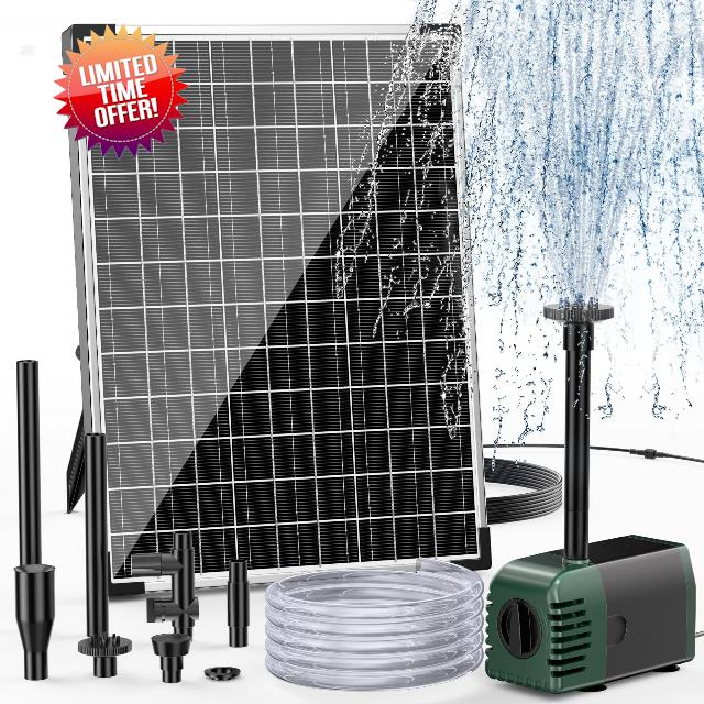 Biling Solar Pond Fountain 20W 875L/H Solar Powered Water Fountain with 6.5ft Pipe DIY Water Feature