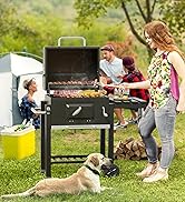 DKIEI Barbecue Grill, Portable Charcoal BBQ Grill with Wheel & 2 Folding Table, Thermometer&Adjus...