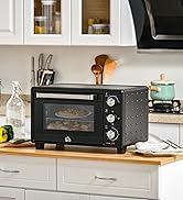 HOMCOM 28L Mini Oven with 2 Hot Plates, Countertop Toaster Oven, Grill, Roast, Bake, Boil, with T...