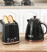 HOMCOM Kettle and Toaster Set, 1.7L 3000W Cordless Fast Boil Kettle with Insulation& 4 Slice Toas...