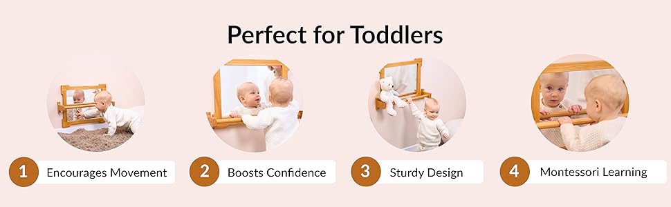 Montessori Mirror with Bar for Toddlers | Montessori Pull-Up Bar for Standing & Walking