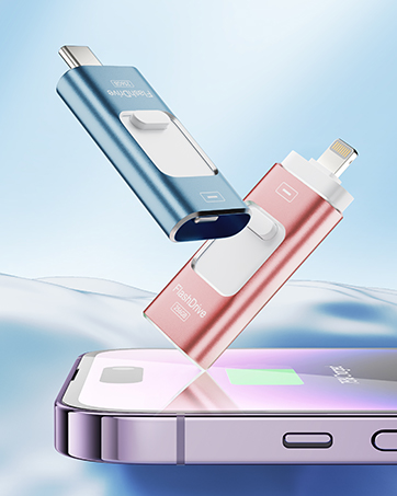 ROSPE USB Stick 256GB for iPhone, MFi Certified Lightning Memory Stick, 3-in-1 Flash Drive for iP...