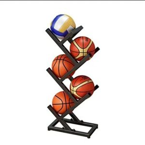 Basketball Organizers Metal Ball Storage Rack Sports Storage for Indoor Outdoor,Vertical Display Rack for Volleyball Soccer Basketball (Color : Black