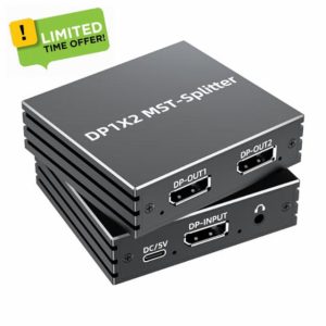 BolAAzuL MST DisplayPort Splitter Hub 1 in 2 out for Dual Monitors 4K@144Hz/120Hz with Audio Port DisplayPort to Dual Displayport Adapter 1 to 2 w/Power for Multitasking Extend Mirror Display