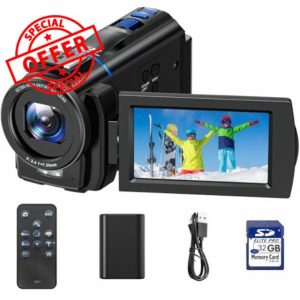 CAMWORLD 4K Video Camera Camcorder 48MP YouTube Vlogging Camera Night Vision 3” 270° Rotatable Touchscreen Podcast Camcorder Video Recorder with 32GB SD Card