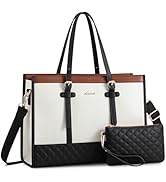 LOVEVOOK 15.6 Inch Laptop Bags for Women with Leather & Canvas, Ladies Handbags for Work Business...