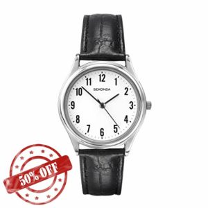 Sekonda Mens 40mm Evans Classic Three Hand Analogue Quartz Watch Alloy Case with Black Leather Strap