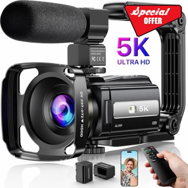 5K Video Camera Camcorder UHD 48MP WiFi Vlogging Camera for YouTube IR Night Vision Anti-Shake 16X Digital Zoom 3” Touch Screen Camera with Microphone