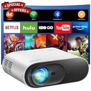 [NetfIix Officially & DoIby Audio] CiBest 4K WiFi & Bluetooth Projector with Auto Focus & Keystone
