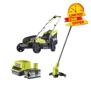 Ryobi 18V ONE+ Cordless Lawnmower and Grass Trimmer Kit (1 x 4.0Ah)