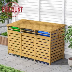 Warmiehomy Wheelie Bin Storage Triple Wheelie Bin Hideaway Outdoor 3 Bins Shed Wooden Wheel Bins Storage Garden Large Garbage Store 191cm x 86cm x 122cm
