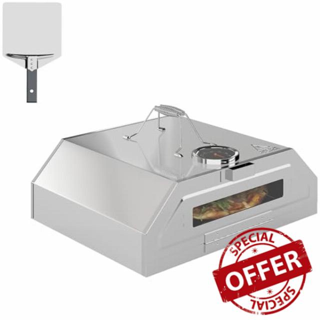 Outsunny 8 in Portable Stainless Steel BBQ Grill Top Pizza Oven with Built-in Thermometer and Viewing Window for Gas and Charcoal BBQ Grills