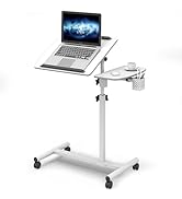 Warmiehomy Overbed Bedside Table with Wheels 67-91cm Adjustable Height Laptop Side Table for Bed ...