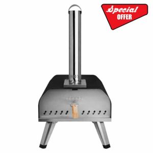 Abode Outdoor 13 Inch Wood Pellet Portable Wood Fired Pizza Oven with Paddle and Cover in Black