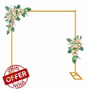 Fiita 6.6FTx6.6FT Gold Wedding Arch Backdrop Stand Square Metal Rectangular Arch Frame for Ceremony Party Birthday Bridal Baby Shower Anniversary Arbor Balloon Decoratio