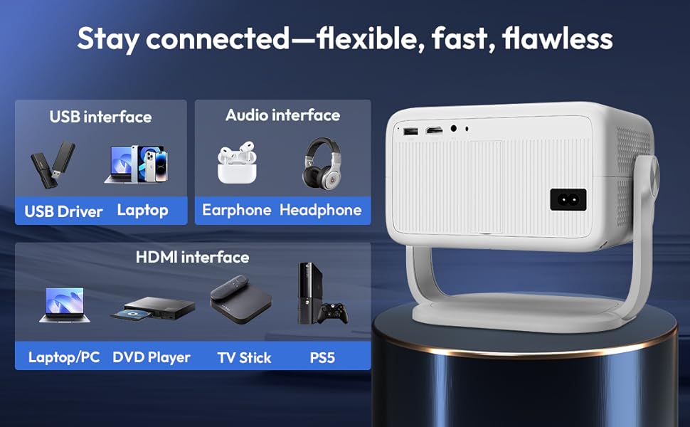 Flexible Viewing with 180° Rotating Stand mini projector