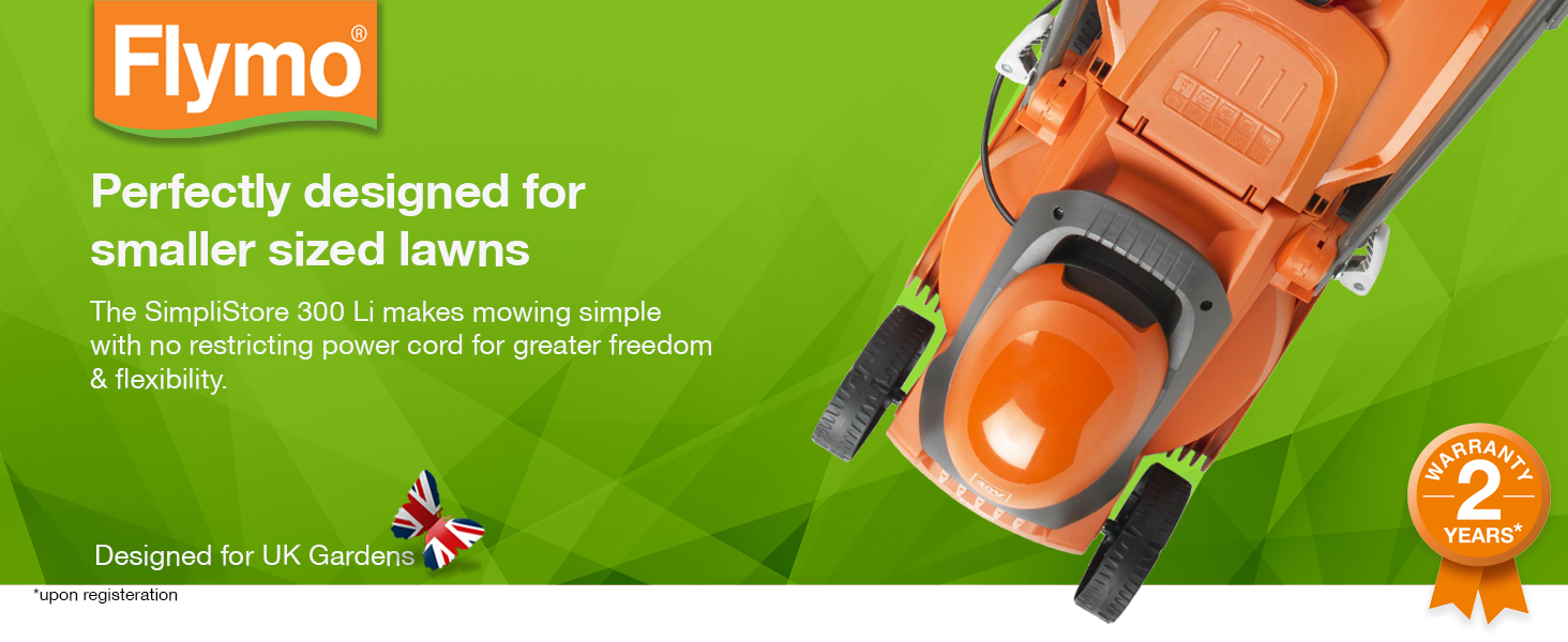 The SimpliStore 300 features a large 30l grass box and a rear roller for a striped finish